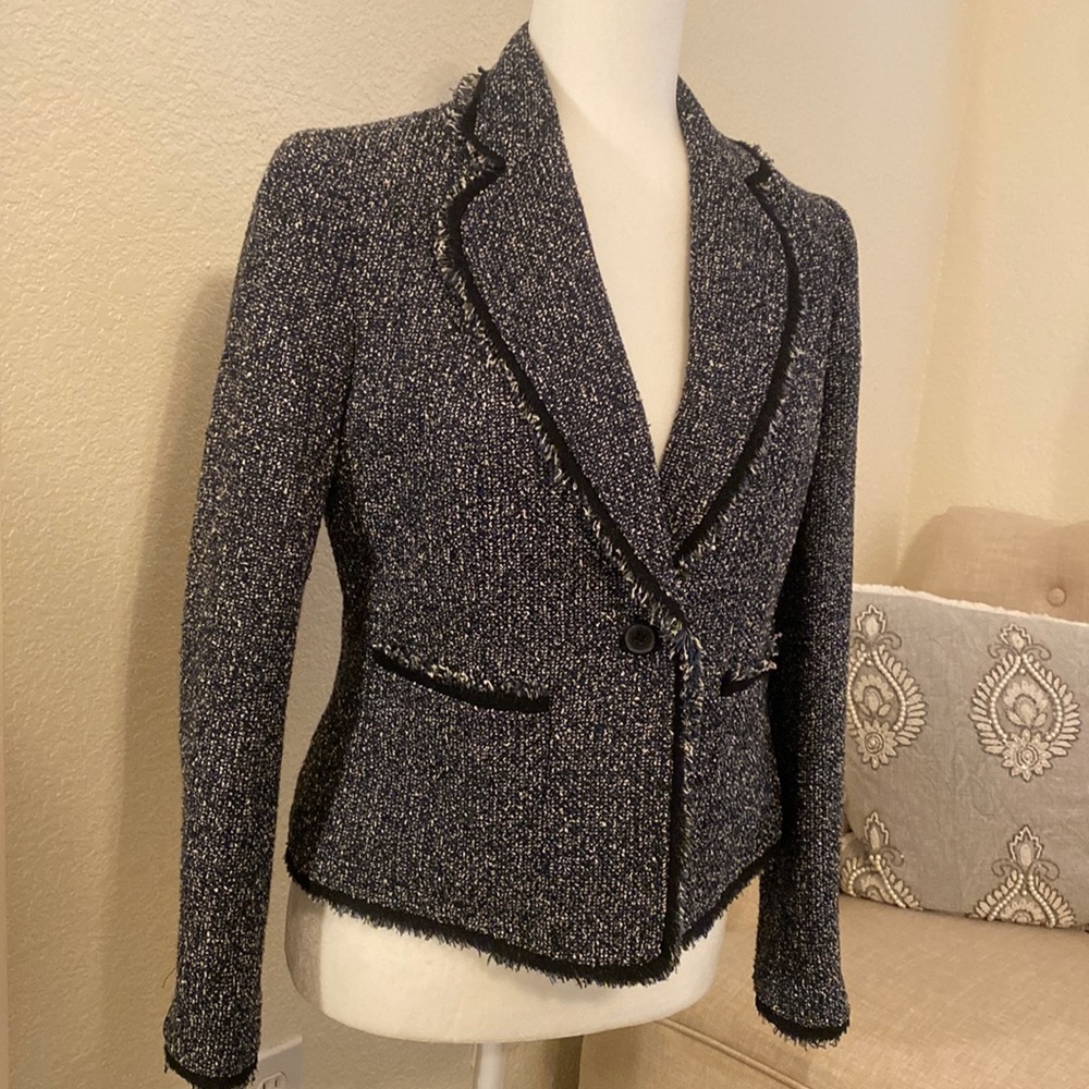 Anne Klein tweed blazer, blue,black, and white colors.